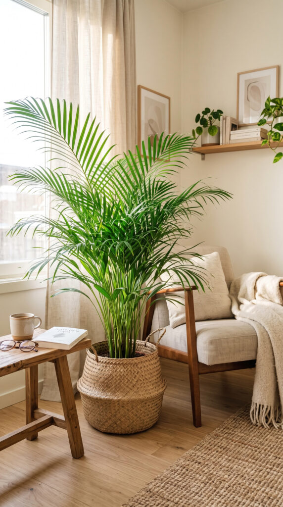 Graceful Parlor Palm with feathery green fronds adding a tropical touch to a bright indoor living room.