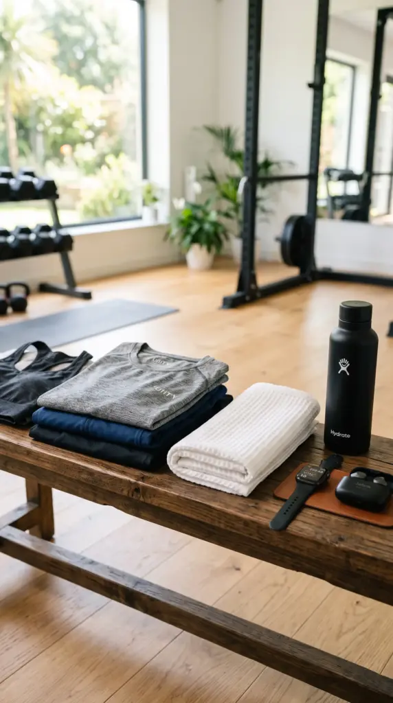 Fresh workout clothing prepared after exercise.
