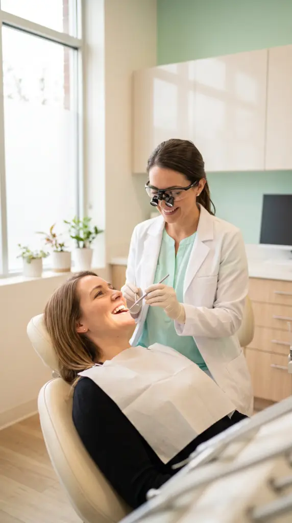 Woman having a routine dental checkup with a dentist