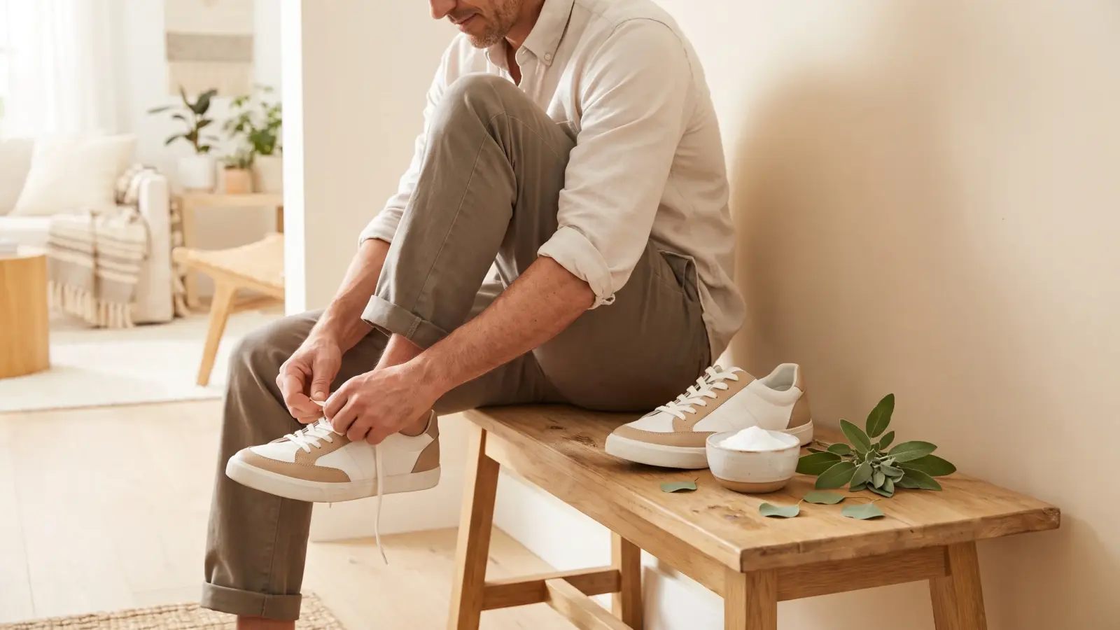 Clean sneakers being freshened to remove shoe odor