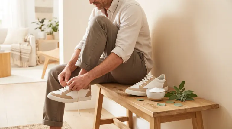 Clean sneakers being freshened to remove shoe odor