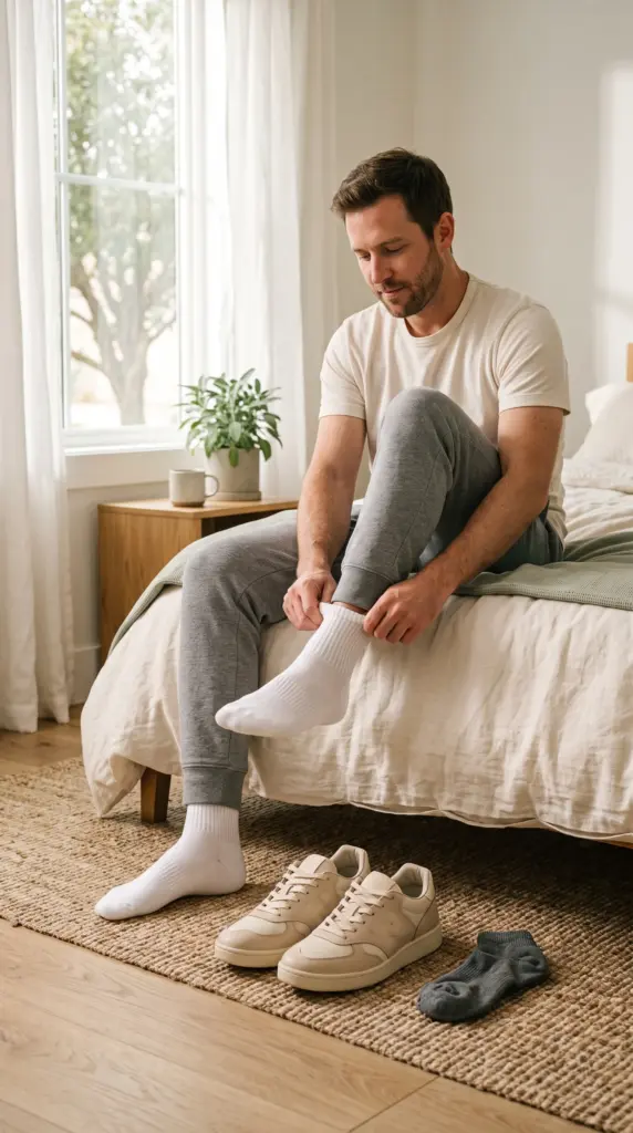 Adult man changing into fresh clean socks