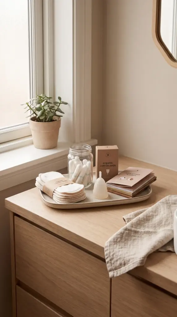 Menstrual care products organized neatly for healthy period hygiene.