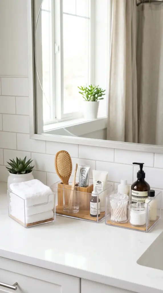 Personal hygiene items organized separately for individual use.