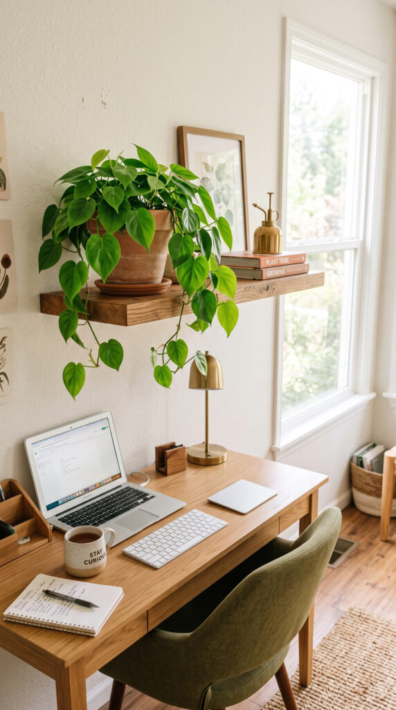 Philodendron plant adding lush greenery to a home office.