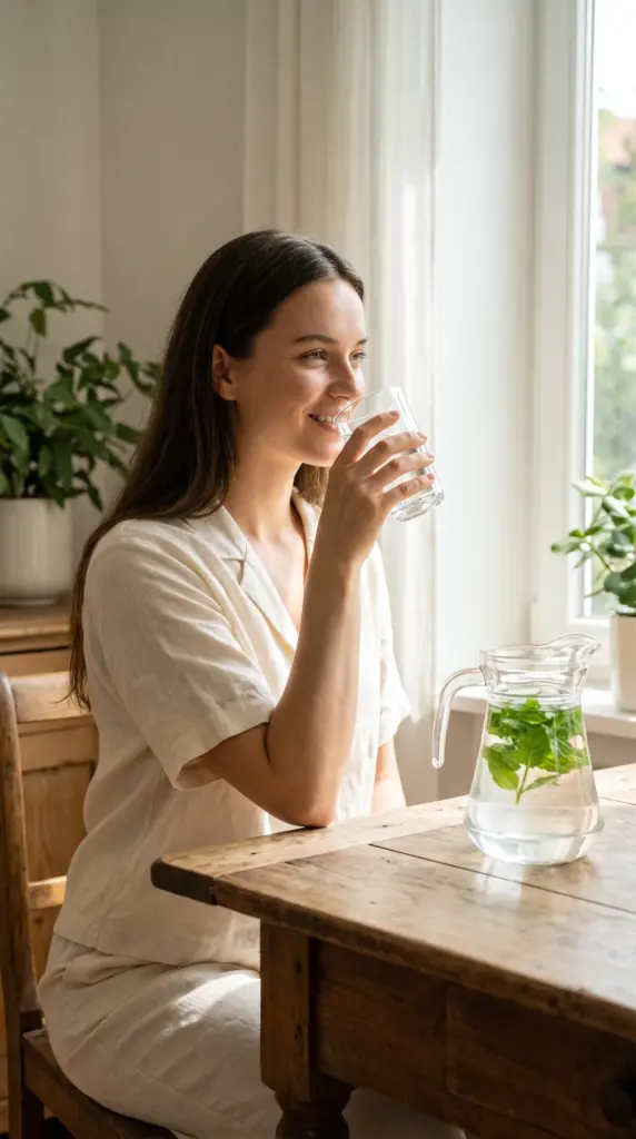 Woman drinking a glass of water to stay hydrated