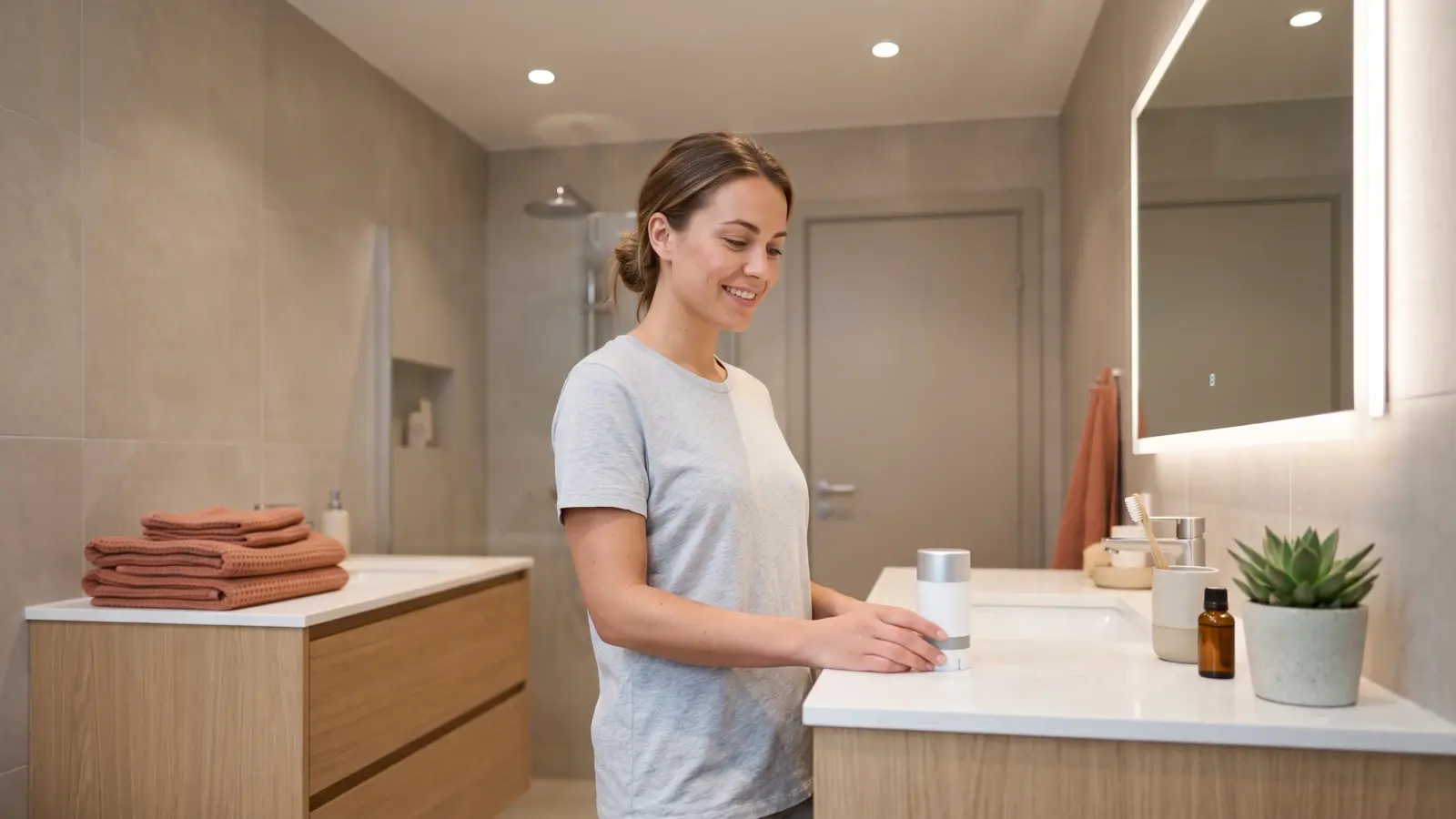 Woman practicing everyday hygiene habits to prevent body odor