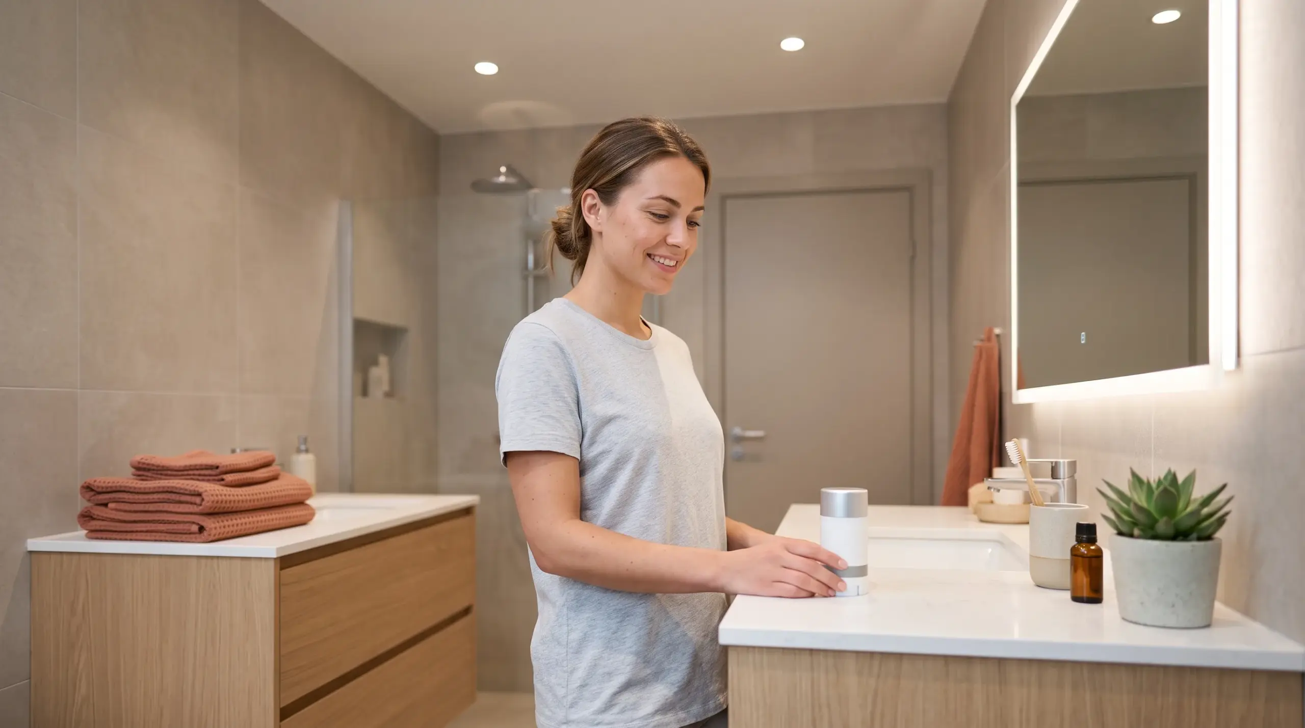 Woman practicing everyday hygiene habits to prevent body odor