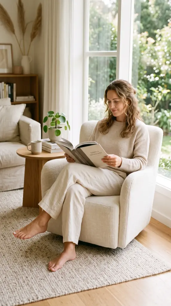 Adult woman relaxing barefoot at home